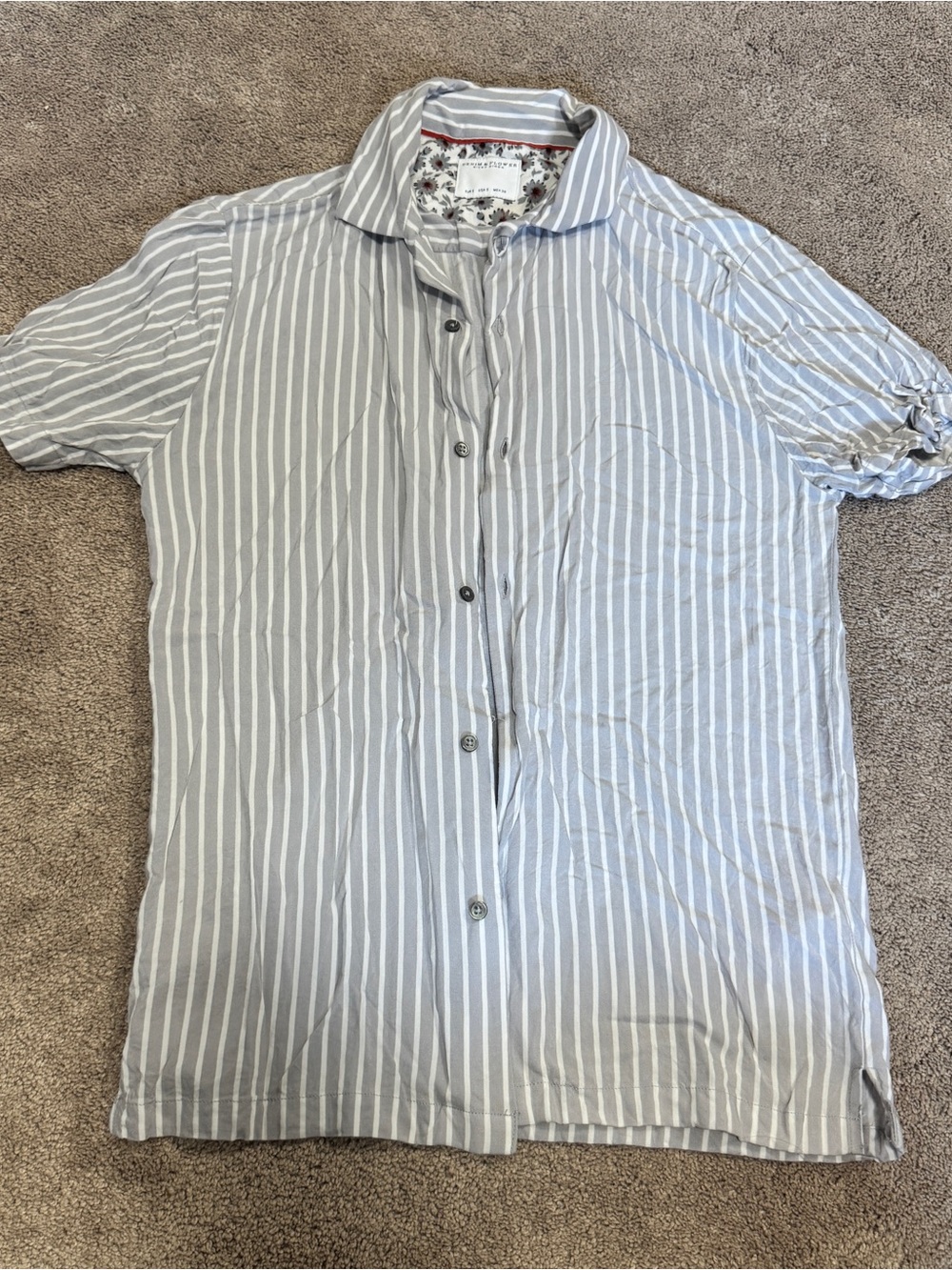 Denim & Flower Casual Short-Sleeve Button-Down - Gray & White Stripe